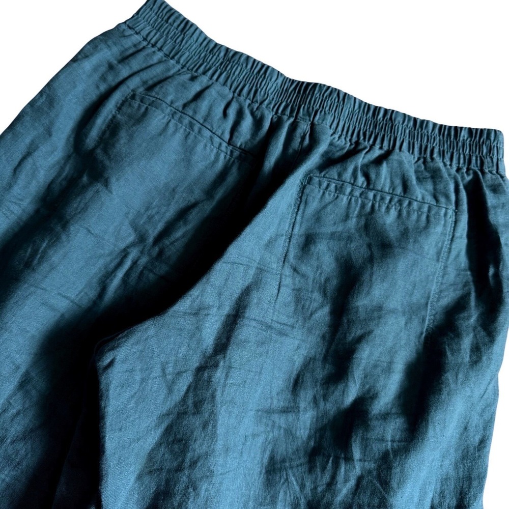ATHLETA Pants Womens Playa 100% Linen Wide Leg Crop 12 P Zip Pockets Teal Green - Picture 9 of 12